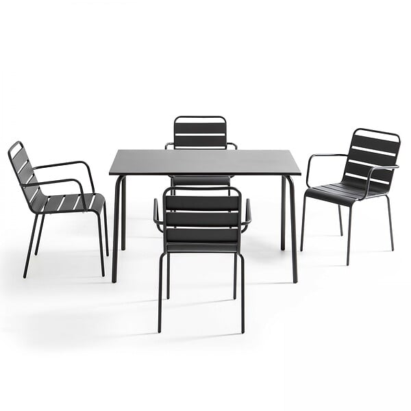 OVIALA - Ensemble table de jardin et 4 fauteuils en métal anthracite - Palavas - large