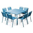 OVIALA - Ensemble table de jardin et 8 chaises en métal bleu pacific - Palavas - vignette
