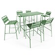 OVIALA - Ensemble table haute de jardin et 6 chaises en métal vert cactus - Palavas - vignette