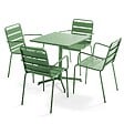 OVIALA - Ensemble table de jardin et 4 fauteuils en métal vert cactus - Palavas - vignette