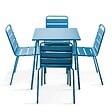 OVIALA - Ensemble table de terrasse et 4 chaises en métal bleu pacific - Palavas - vignette