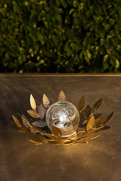 GALIX - Nénuphar solaire métal or verre craquelé 7Lumens 26 cm en PLATEAU - large