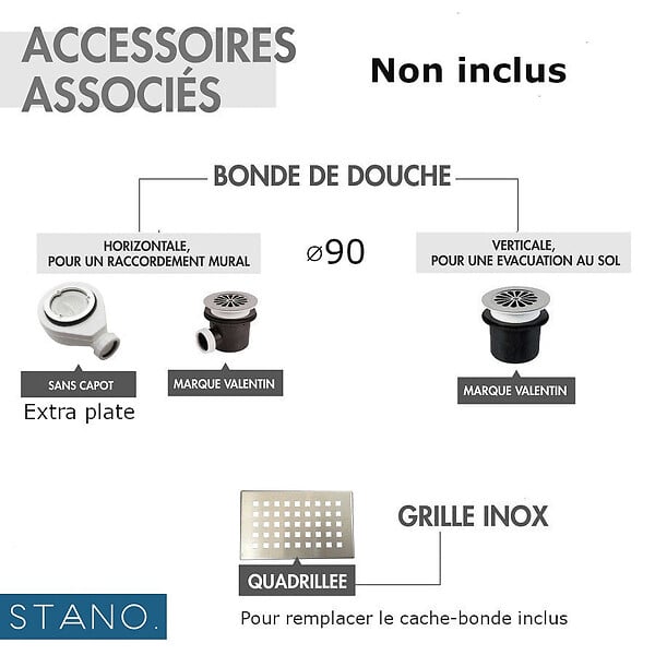 STANO - Pack Receveur de douche 90 x 150 cm extra plat gris basalte + Colonne de douche thermostatique - large