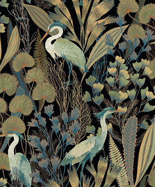 GRANDECO - P.vin/int tropical cranes bleu - large
