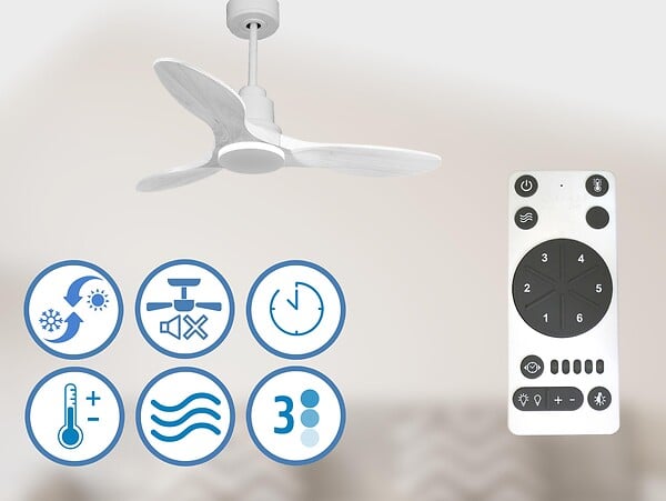 PURLINE - Ventilateur de plafond Réversible  Thermostat Wifi Moteur à courant continu Toits en pente Télécommande Hypersilence Mémoire Shopify Vendible (AUTOMATIQUE) - large
