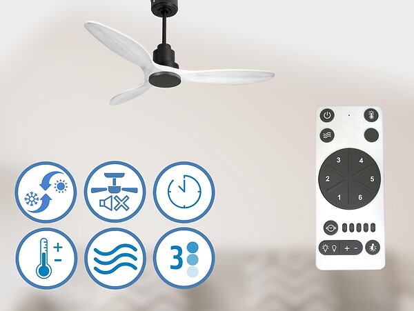 PURLINE - Ventilateur de plafond Réversible  Thermostat Wifi Moteur à courant continu Toits en pente Télécommande Hypersilence Mémoire - large