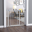 PAWHUT - Barrière de sécurité animaux - longueur réglable dim. 74-97,5 cm - porte double verrouillage, ouverture double sens -sans perçage - acier plastique blanc - vignette