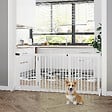 PAWHUT - Barrière de sécurité chien barrière autoportante longueur réglable porte verrouillable intégrée dim. 113-166L x 36l x 71H cm sapin blanc - vignette