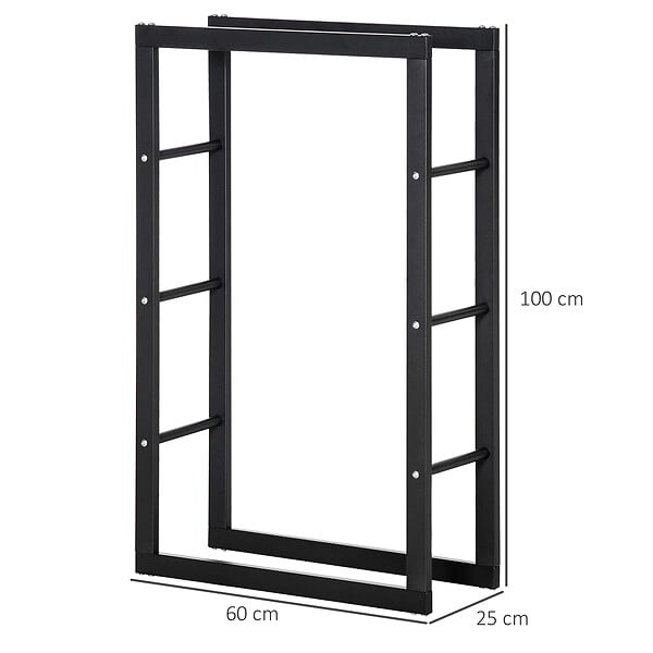 HOMCOM - Etagère porte bois de cheminée porte-bûches design contemporain charge max. 100 Kg dim. 60L x 25l x 100H cm métal noir - large