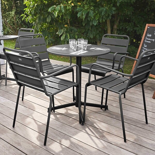 OVIALA - Ensemble table de jardin et 4 fauteuils métal gris - Palavas - large