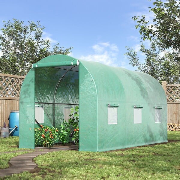 OUTSUNNY - Serre de jardin tunnel 8 m² 4L x 2l x 1,9H m acier galvanisé renforcé diamètre 2,4 cm + PE haute densité fenêtres porte vert - large