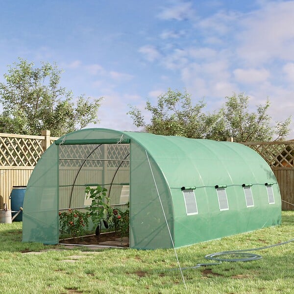 HOMCOM - Serre de jardin tunnel 5,9L x 3l x 2H m châssis tubulaire acier galvanisé renforcé 2,5 cm 8 fenêtres 1 porte vert - large