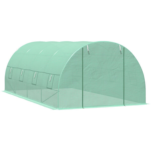 HOMCOM - Serre de jardin tunnel 5,9L x 3l x 2H m châssis tubulaire acier galvanisé renforcé 2,5 cm 8 fenêtres 1 porte vert - large