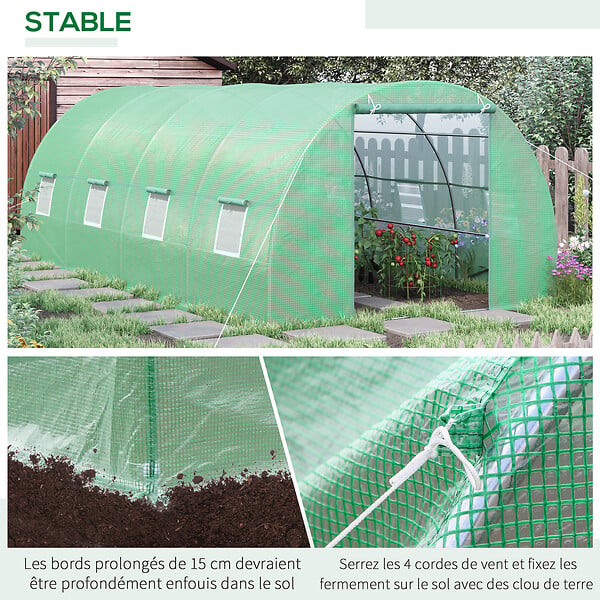 HOMCOM - Serre de jardin tunnel 5,9L x 3l x 2H m châssis tubulaire acier galvanisé renforcé 2,5 cm 8 fenêtres 1 porte vert - large