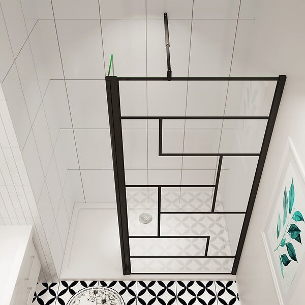 AICA SANITAIRE - AICA paroi de douche industrielle noire 100x200cm avec un retour pivotant 40cm livré avec une barre de stabilisation 90cm - large