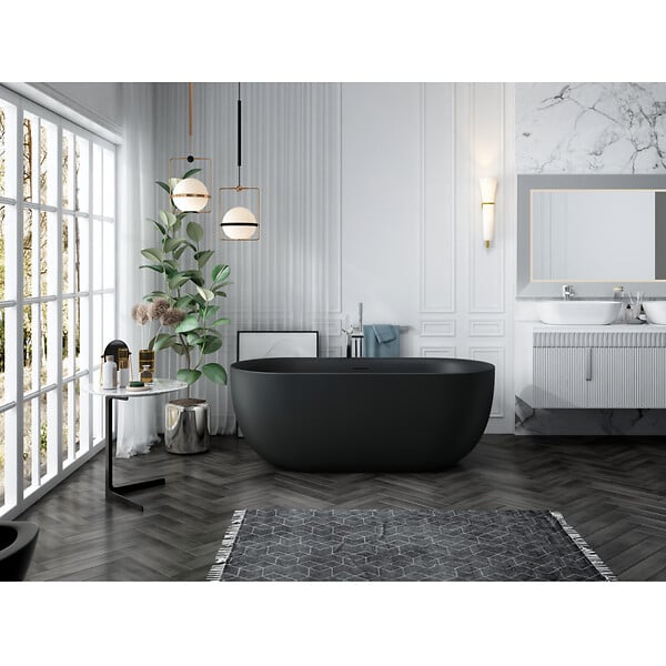 STANO - Baignoire îlot design ovale LISBON noir mat 150 cm - large