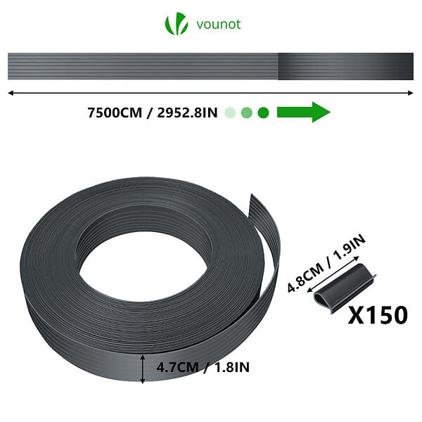 VOUNOT - Kit de lamelles occultantes PVC brise vue 75m x 4.7cm avec 150 clips Gris - large