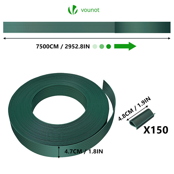 VOUNOT - Kit de lamelles occultantes PVC brise vue 75m x 4.7cm avec 150 clips Vert - large