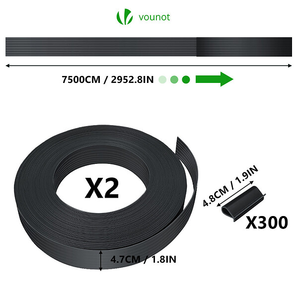 VOUNOT - Kit de lamelles occultantes PVC brise vue 150m x 4.7cm avec 300 clips Noir - large