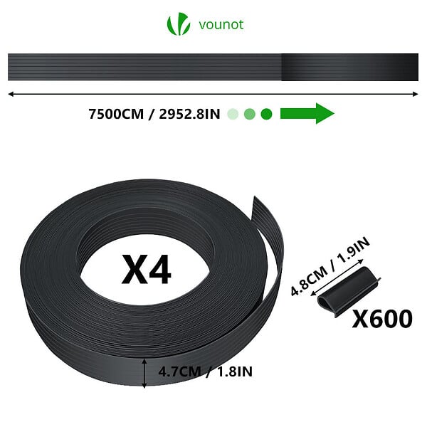 VOUNOT - Kit de lamelles occultantes PVC brise vue 300m x 4.7cm avec 600 clips Noir - large