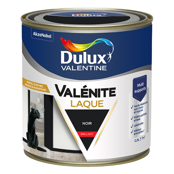DULUX VALENTINE - Laque Acrylique Valénite Brillant-Noir-0.5L - large