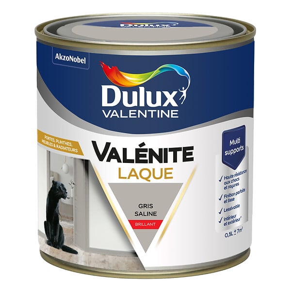 DULUX VALENTINE - Laque Acrylique Valénite Brillant-Gris Saline-0.5L - large