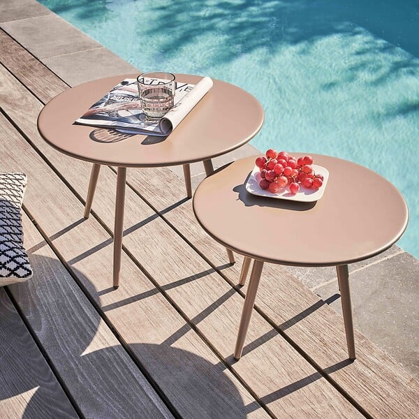 OVIALA - Lot de 2 tables basses de jardin en acier taupe - Palavas - large