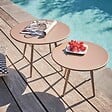OVIALA - Lot de 2 tables basses de jardin en acier taupe - Palavas - vignette