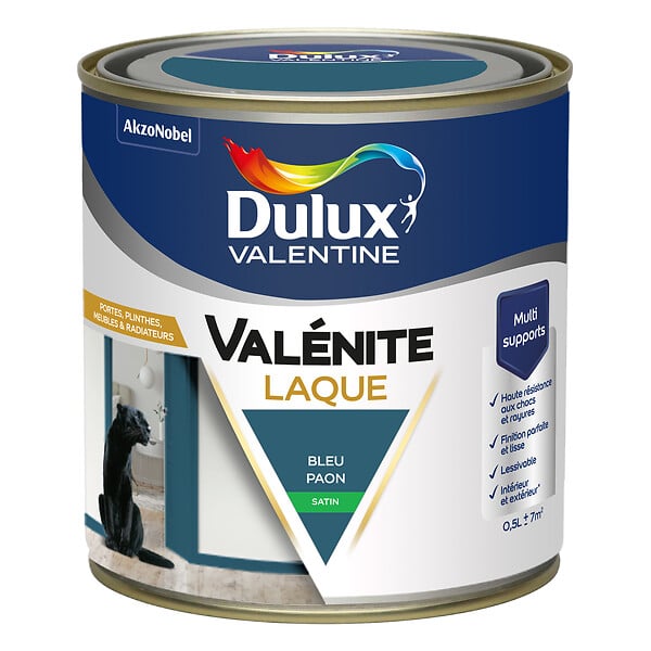 DULUX VALENTINE - Laque Acrylique Valénite Satin-Bleu Paon-0.5L - large