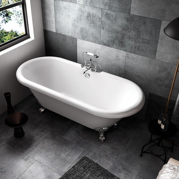 ROGIER & MOTHES - Baignoire sur pieds rétro CHELSEA Blanche 154 cm Pieds de Lion Cuivre rouge vieilli - large