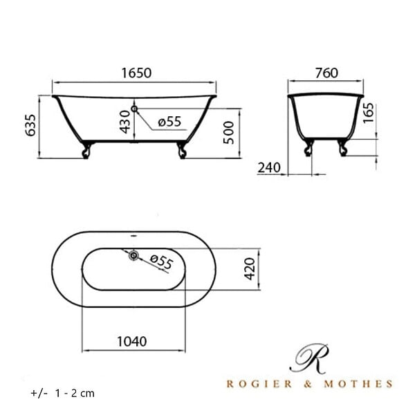 ROGIER & MOTHES - Baignoire sur pieds rétro SURRY HILLS Blanche 165 cm Pieds d'Aigle Chromés - large