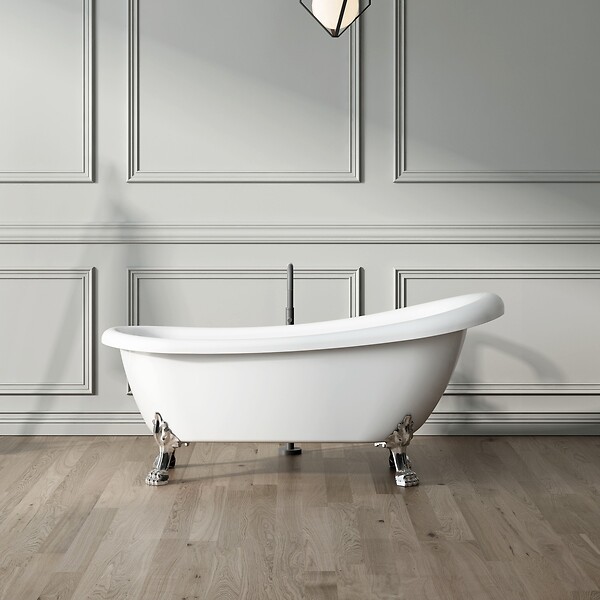 ROGIER & MOTHES - Baignoire sur pieds rétro RICHMOND Blanche 171 cm Pieds d'Aigle Bronze jaune vieilli - large