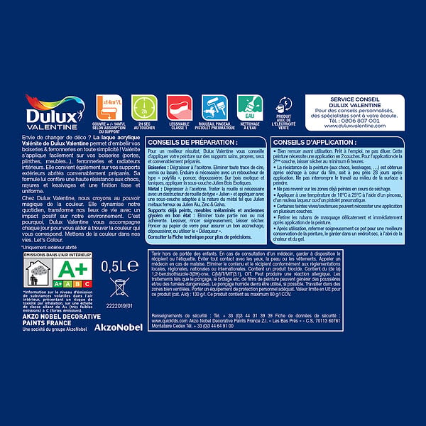 DULUX VALENTINE - Laque Acrylique Valénite Satin-Noir-0.5L - large