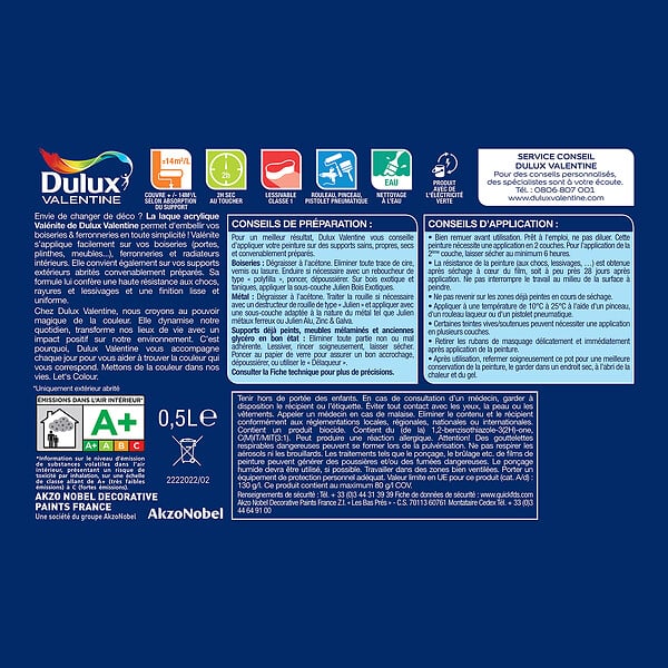 DULUX VALENTINE - Laque Acrylique Valénite Mat-Lin Intense-0.5L - large