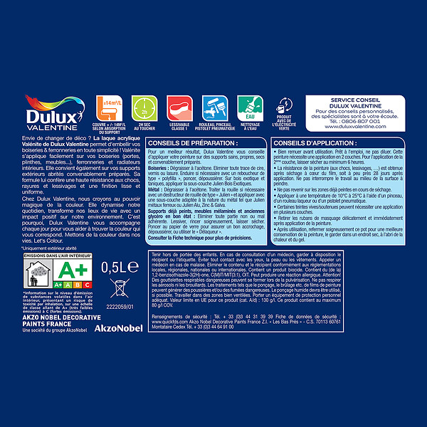 DULUX VALENTINE - Laque Acrylique Valénite Satin-Gris de Brume-0.5L - large