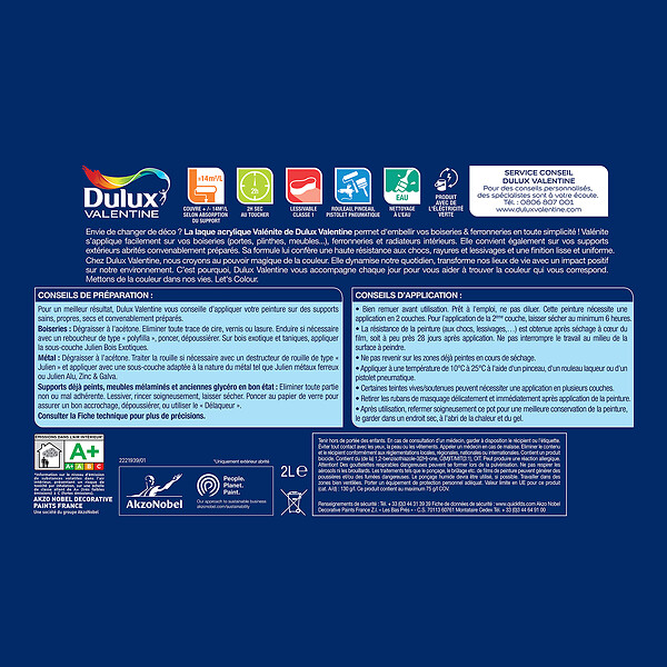 DULUX VALENTINE - Laque Acrylique Valénite Brillant-Gris de Brume-2L - large