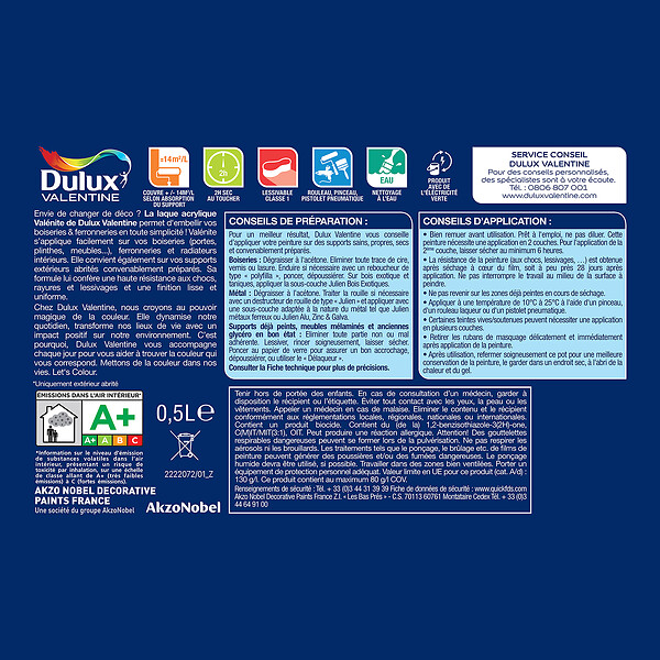 DULUX VALENTINE - Laque Acrylique Valénite Mat-Base White-0.5L - large
