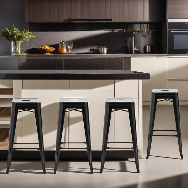 OVIALA - Lot de 4 tabourets de bar acier noir brillant - large