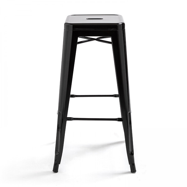 OVIALA - Lot de 4 tabourets de bar acier noir brillant - large