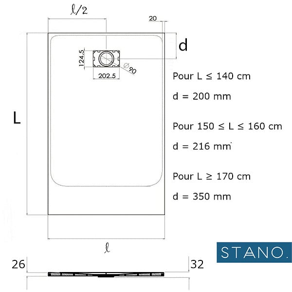 STANO - Receveur de douche 90 x 160 cm extra plat gris PIATTO en SoliCast® surface ardoisée - large