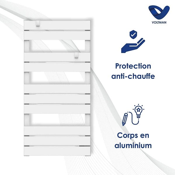 VOLTMAN - Chauffage sèche-serviette 500W - inertie sèche - Blanc - Voltman - large