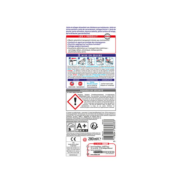 RUBSON - Mastic Sanitaire SDB Saine RUBSON Jointe&Colle transp cartouche 280ml - large