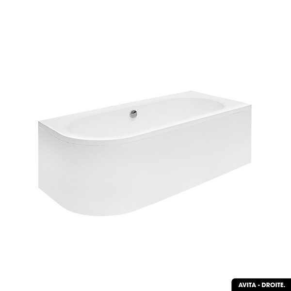 BESCO - Baignoire d'angle 160 x 75 cm - avec tablier blanc et repose tête offert | AVITA - Droite - large