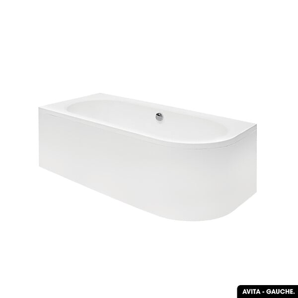 BESCO - Baignoire d'angle 160 x 75 cm - avec tablier blanc et repose tête offert | AVITA - Gauche - large