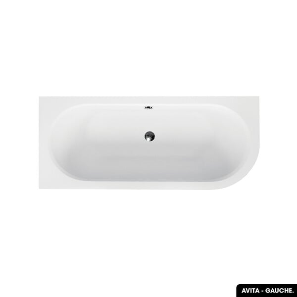 BESCO - Baignoire d'angle 160 x 75 cm - avec tablier blanc et repose tête offert | AVITA - Gauche - large