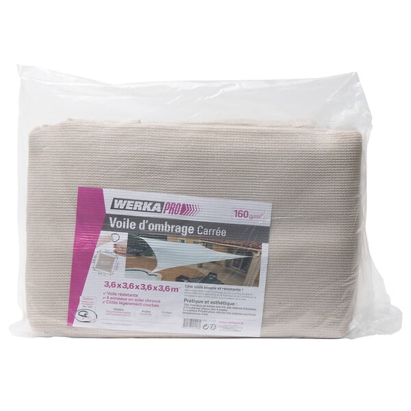 WERKAPRO - Voile d'ombrage crème  3,6 x 3,6 m - large