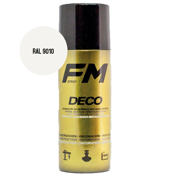 FM SPRAY - Bombe de peinture blanc 400ml Blanc brillant - RAL 9010 - large