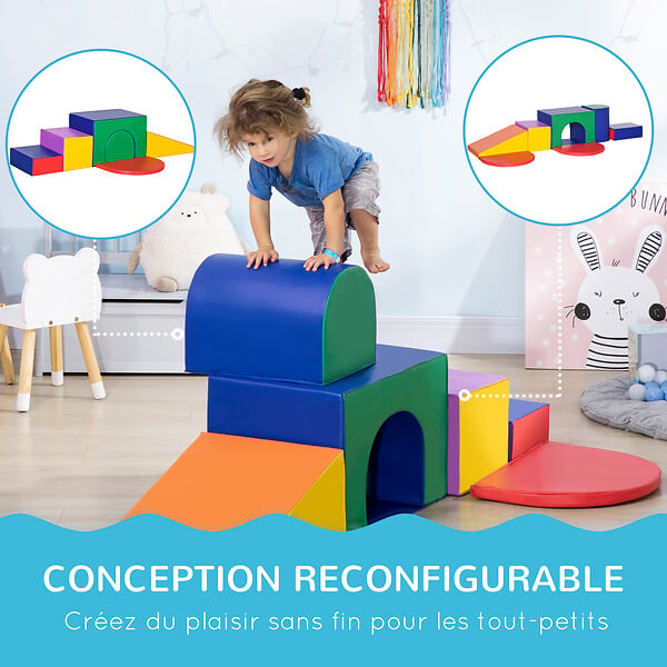 HOMCOM - 7 blocs de construction en mousse XXL - modules de motricité - jouets éducatifs - certifiés normes EN71-1-2-3 - mousse EPE revêtement PU multicolore - large