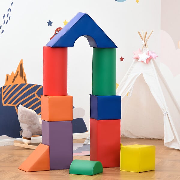 HOMCOM - 11 blocs de construction en mousse XXL - modules de motricité - jouets éducatifs - certifiés normes EN71-1-2-3 - mousse EPE revêtement PU multicolore - large