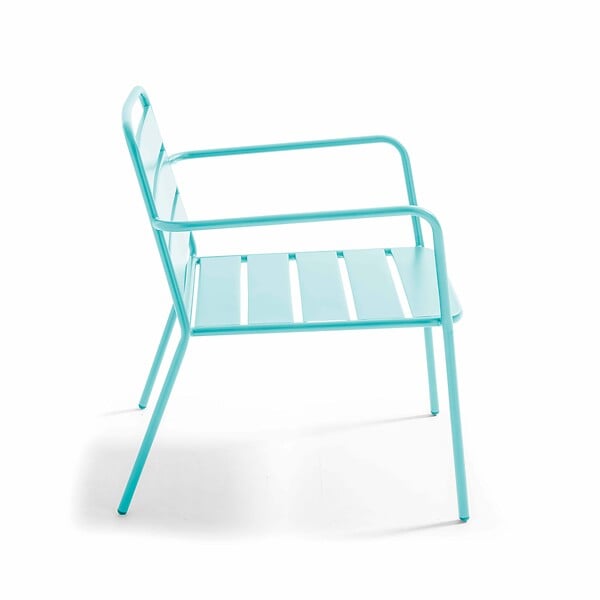 OVIALA - Fauteuil bas de jardin en métal bleu turquoise - Palavas - large